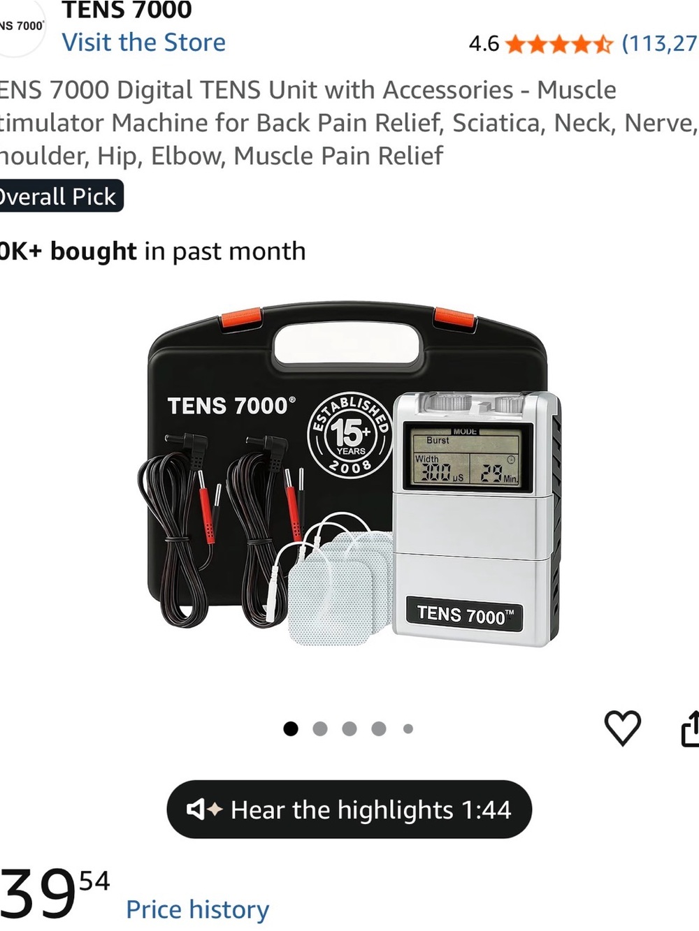 Portable TENS Unit - Black and Silver Muscle Stimulator